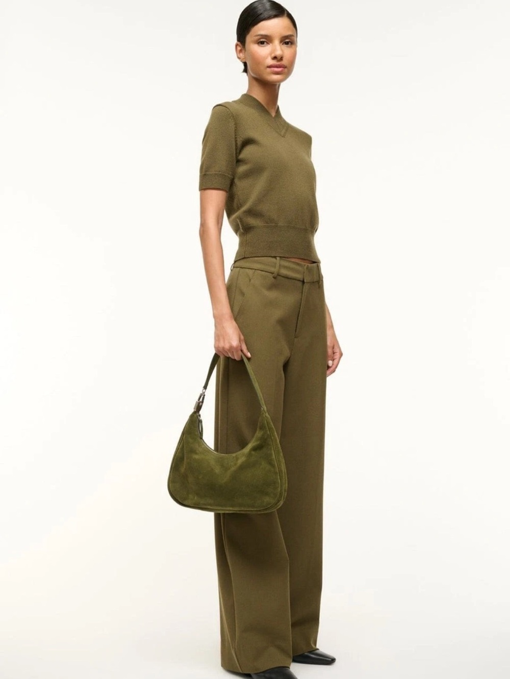 Staud Sylvie Olive Suede Shoulder Bag - Picture 5 of 8